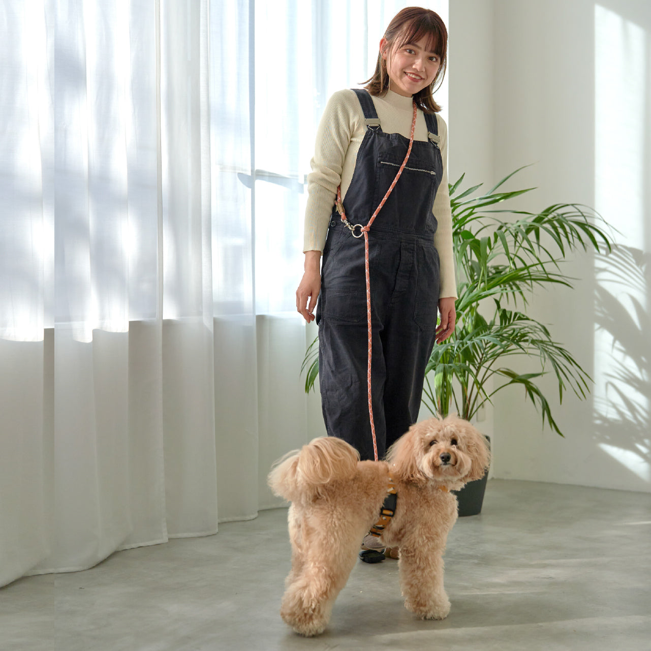 ショルダーリード(ロープ)赤茶×ホワイト